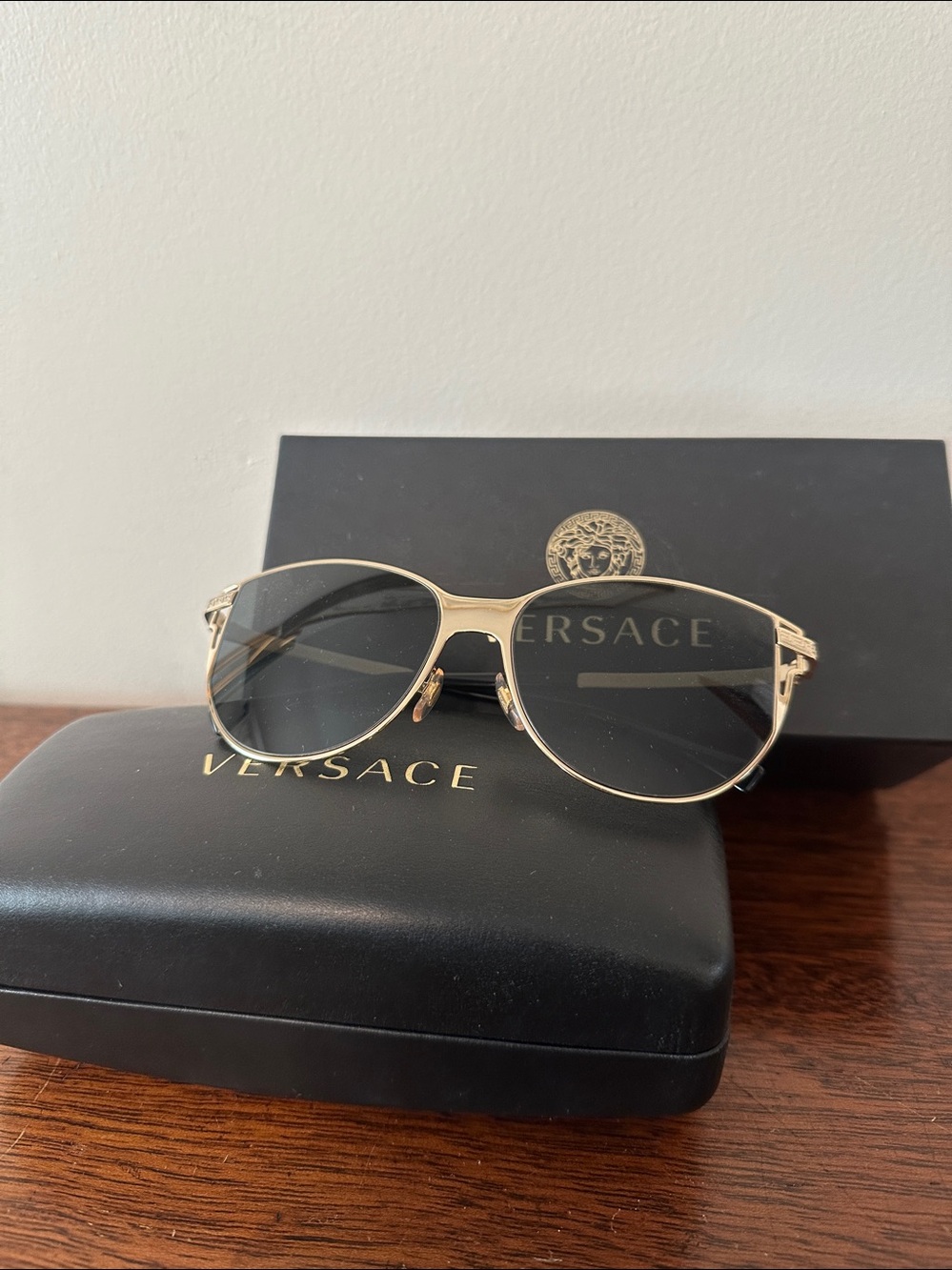 Versace Gold Frame Black Lens Women's Sunglasses